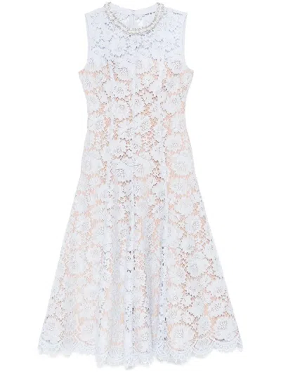 Self-portrait Blue Fine Lace Pearl Midi Dress By