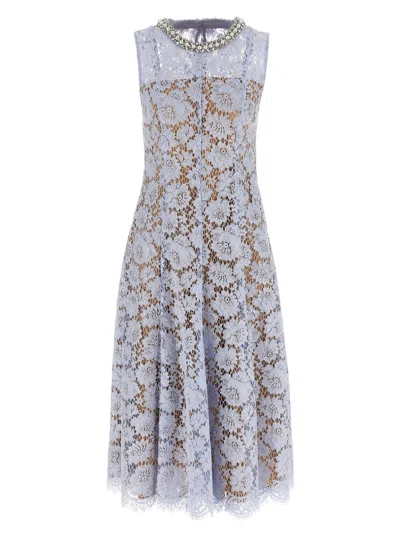 Self-portrait Blue Fine Lace Pearl Midi Dress In White