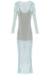 Self-portrait Multicolor Crystal Embellished Fishnet Dress In Light Blue