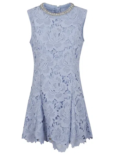 SELF-PORTRAIT BLUE FLOWER LACE MINI DRESS