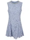 Self-portrait Bue Crewneck Mini Dress With Rhinestoned Collar And All-over Floral Lace Embroidery In Tech Fabric W