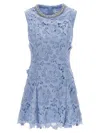 Self-portrait Bue Crewneck Mini Dress With Rhinestoned Collar And All-over Floral Lace Embroidery In Tech Fabric W