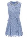 Self-portrait Bue Crewneck Mini Dress With Rhinestoned Collar And All-over Floral Lace Embroidery In Tech Fabric W