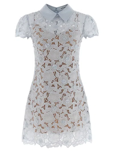 Self-portrait Blue Guipure Lace Mini Dresses Light Blue In Multi