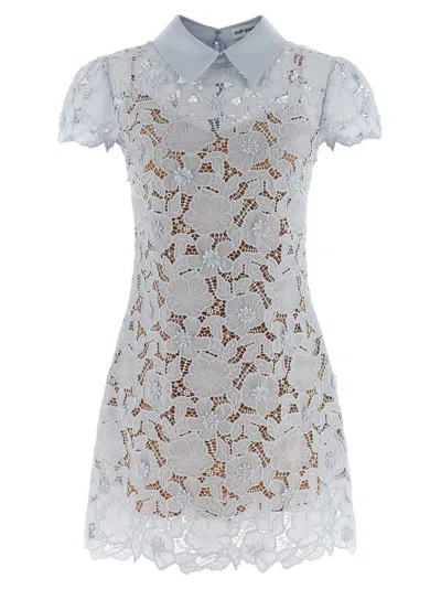 Self-portrait Blue Guipure Lace Mini Dress In White