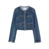Self-portrait Braided-trim Denim Jacket In Blue