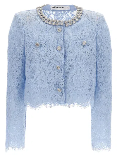 Self-portrait Self Portrait 'blue Lace Embellished' Top In Light Blue