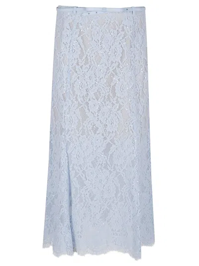 SELF-PORTRAIT BLUE LACE FLARED MIDI SKIRT