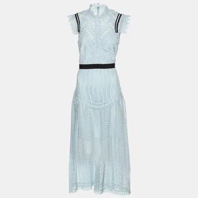 Pre-owned Self-portrait Blue Lace Midi Dress M