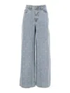 Self-portrait Light Blue Wide-leg Jeans With Crystal Embellishment And Classic Five-pocket Design In Blue