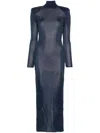 Self-portrait Ribbed Lurex Knit Turtleneck Maxi Dress In Black