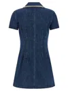 Self-portrait Blue Mini Dress With Rhinestoned Collar And Jewel Buttons With Crystals In Denim Woman In Blue