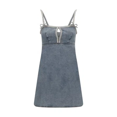 Self-portrait Denim Pearl Mini Dress In Blue