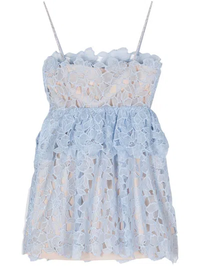 SELF-PORTRAIT SELF-PORTRAIT BLUE ORGANZA LACE MINI DRESS