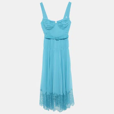 Pre-owned Self-portrait Blue Pleated Chiffon Sleeveless Midi Dress S