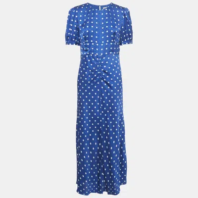 Pre-owned Self-portrait Blue Polka Dot Satin Puff Sleeve Long Dress M
