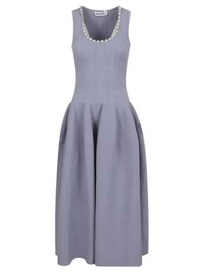 Self-portrait Blue Ribbed Knit Diamante Midi Dress