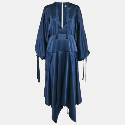 Pre-owned Self-portrait Blue Satin Asymmetric Long Dress M