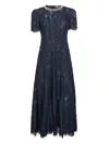 Self-portrait Navy Lace Midi Dress With Pearl And Crystal Embellished Collar In Blue