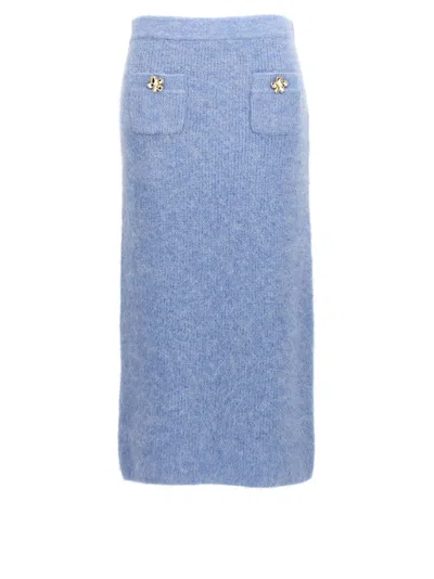 Self-portrait Blue Soft Knit Midi Skirts In Light Blue