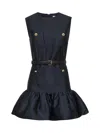 Self-portrait Crew Neck Taffeta Mini Dress With Ruffled Hem In Blue