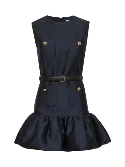 SELF-PORTRAIT BLUE TAFFETA MINI DRESS WITH BELT