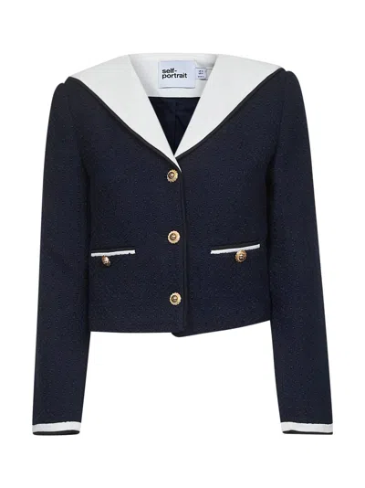 SELF-PORTRAIT BLUE WOOL BLEND BOUCLÉ JACKET