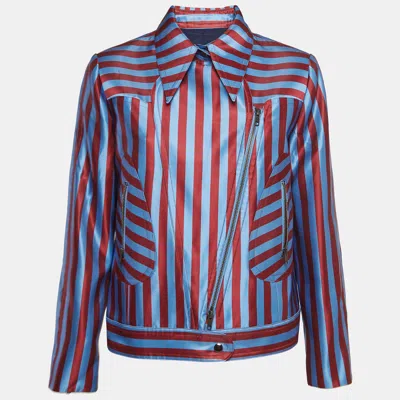 Pre-owned Self-portrait Blue/red Candy Stripe Satin Zipper Jacket S