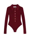 Self-portrait Self Portrait Women Burgundy Viscose Knit Long-sleeved Bodysuit In Burgundy