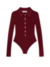 Self-portrait Self Portrait Women Burgundy Viscose Knit Long-sleeved Bodysuit In Burgundy