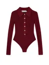 Self-portrait Self Portrait Women Burgundy Viscose Knit Long-sleeved Bodysuit In Burgundy