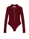 Self-portrait Bordeaux Viscose Bodysuit With Classic Collar In Burgundy
