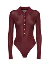 Self-portrait Burgundy Bodysuit With Collar And Front Buttons Self Portrait In Burgundy