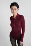 Self-portrait Bordeaux Viscose Bodysuit With Classic Collar In Red