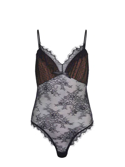 Self-portrait Bodysuit Made Of Polyester Blend. In Black