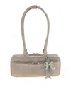 Self-portrait Grey Suede Baguette Shoulder Bag With Charm In Neutral