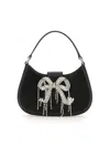 Self-portrait Black Hobo Bag With Swarowski Bow Detail In Glossy Leather Woman In Black