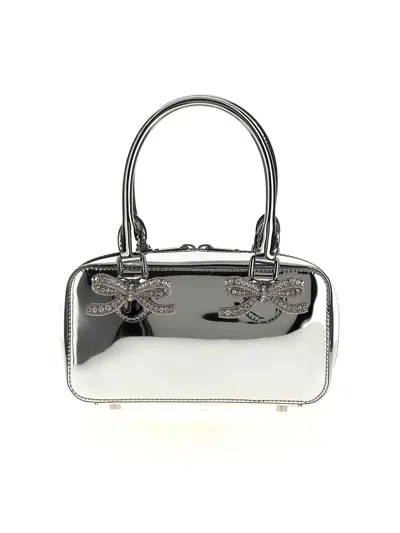 SELF-PORTRAIT METALLIC SILVER LEATHER MINI TOTE HANDBAG