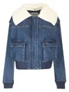 Self-portrait Womens Detachable-collar Ribbed-trim Denim Jacket Blue