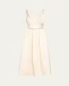 Self-portrait Bonded Satin Flower Midi Dress In Cream