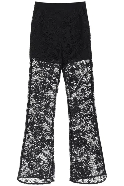 Self-portrait Bootcut Pants In Floral Lace In Nero