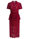 Self-portrait Bordeaux Lace Peplum Midi Dress In Burgundy