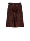 Self-portrait Bordeaux Leather Skirt With Front Slit In Brown
