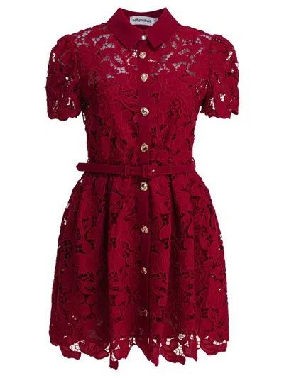 Self-portrait Bordeaux Mini Dress With Floral Lace In Burgundy