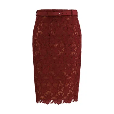 Self-portrait Bordeaux Polyester Midi Skirt In Burgundy