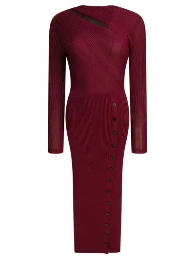 Self-portrait Bordeaux Rib Knit Midi Dress In Burgundy