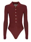 Self-portrait Bordeaux Viscose Bodysuit With Classic Collar In Burgundy