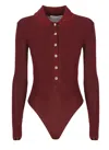 Self-portrait Bordeaux Viscose Bodysuit With Classic Collar In Brown