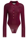 Self-portrait Self Portrait Women Burgundy Viscose Knit Long-sleeved Bodysuit