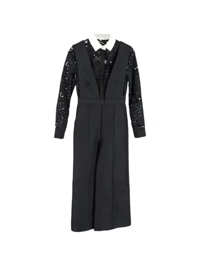 Pre-owned Self-portrait Botanical Crest Jacquard Jumpsuit In Black